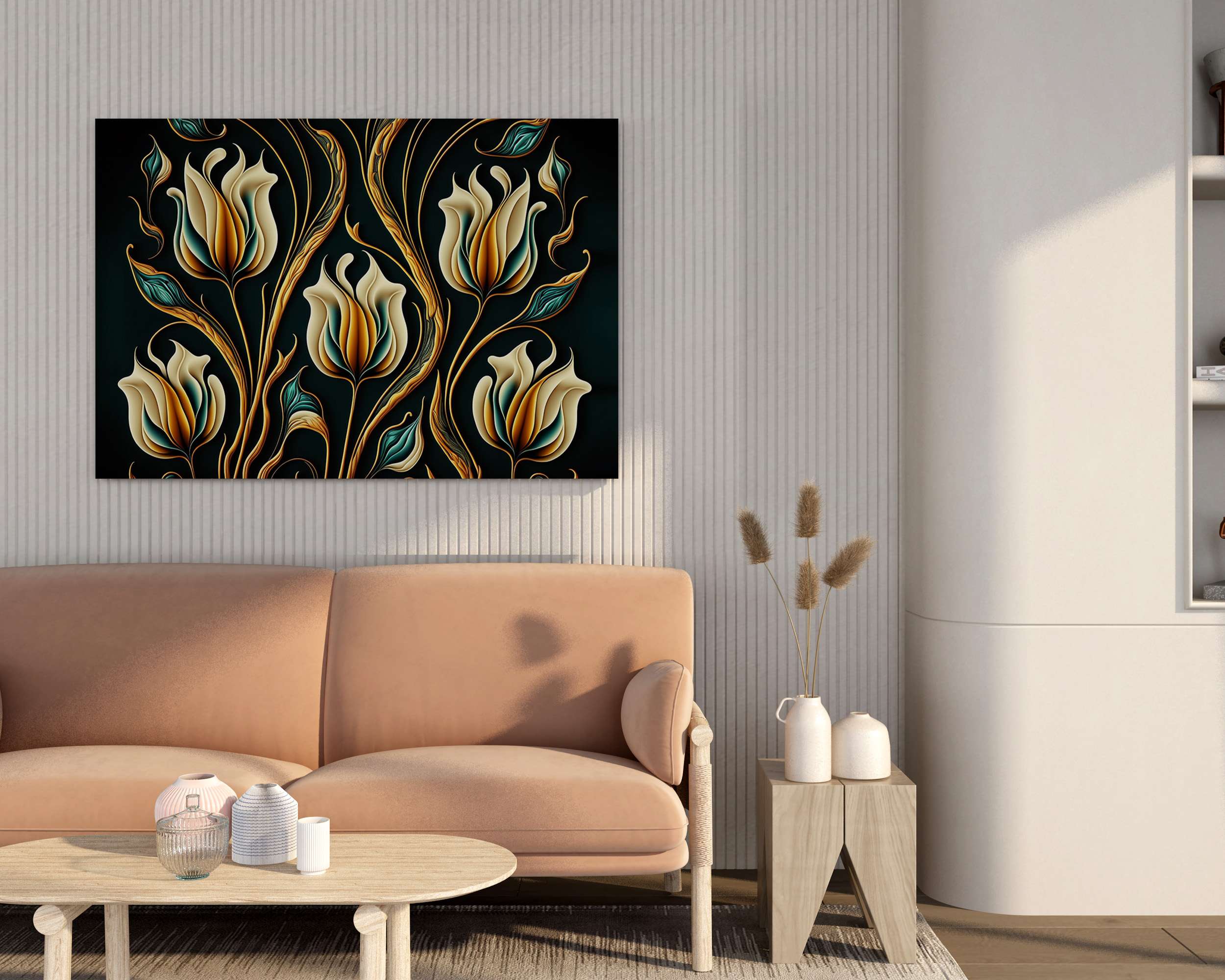 Floral Canvas Wall Painting with Frame – Size 34×22, Design 6