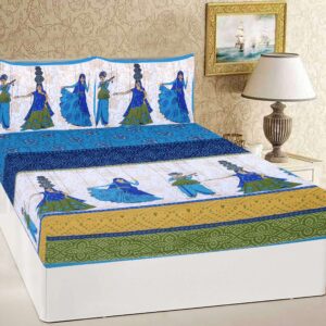 100% Pure Cotton Traditional Printed Bedsheet for Double Bed King Size Bedsheet with 2 Pillow Covers