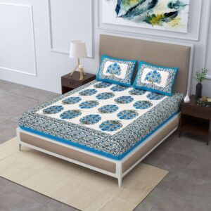 Rajasthani Jaipuri-Stylish Floral Printed Double Bedsheet With Two Pillow Covers