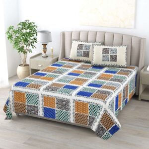 100% Pure Cotton Traditional Printed Bedsheet for Double Bed King Size Bedsheet with 2 Pillow Covers