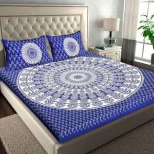 100% Pure Cotton Traditional Printed Bedsheet for Double Bed King Size Bedsheet with 2 Pillow Covers