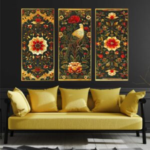 Set of Three large Wall Paintings for Wall Dacoration Golden Framed Wall Paintings for Living Room & Bedroom Wall Art for Home Decoration & Office Wall Décor (14×11 inch CH-LGD3-6)