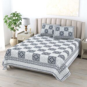 100% Pure Cotton Traditional Printed Bedsheet for Double Bed King Size Bedsheet with 2 Pillow Covers