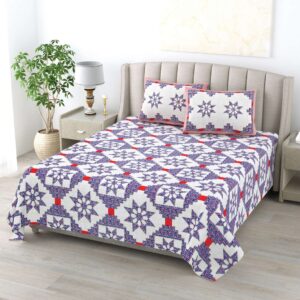 100% Pure Cotton Traditional Printed Bedsheet for Double Bed King Size Bedsheet with 2 Pillow Covers