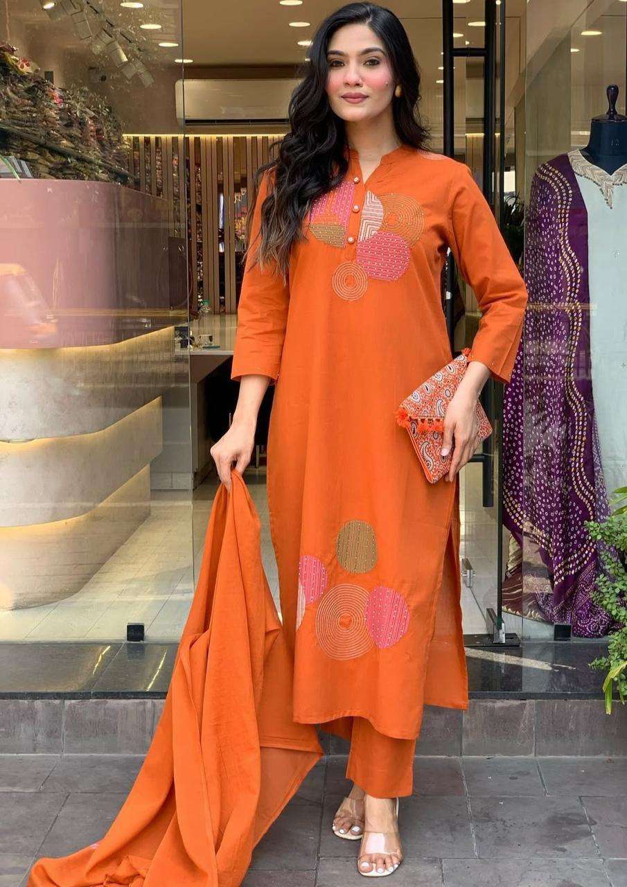 Women’s Cotton Embroidery Straight Kurti Pant With Dupatta Set