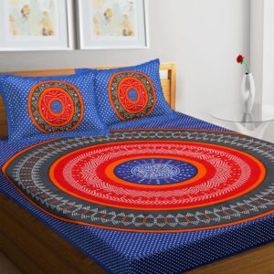 100% Pure Cotton Traditional Printed Bedsheet for Double Bed King Size Bedsheet with 2 Pillow Covers