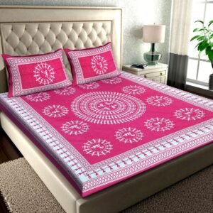 100% Pure Cotton Traditional Printed Bedsheet for Double Bed King Size Bedsheet with 2 Pillow Covers
