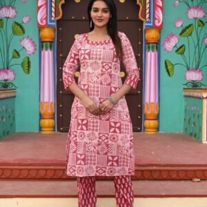 Women?s Pink Cotton Kurta Set with Pants