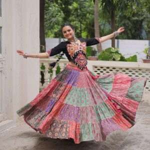 Multicolor Cotton & Reyon Navratri Lehenga Choli Set with Frilled Flair