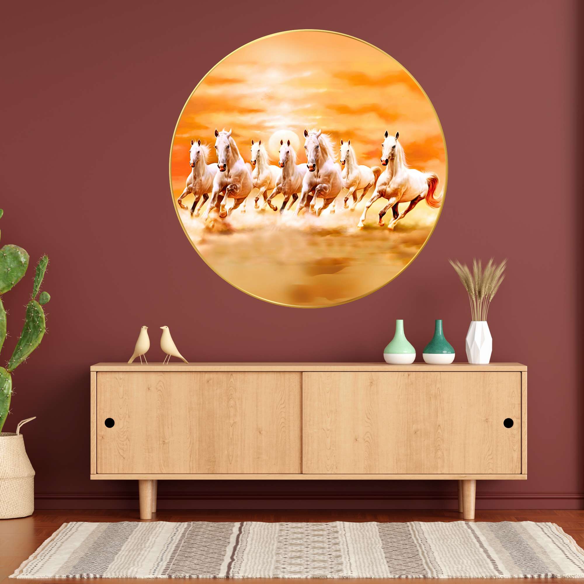 Wall Painting for Wall Decoration with Frame Sparkle Glossy Round Golden Framed Large Painting Office, Living Room, Bedroom,