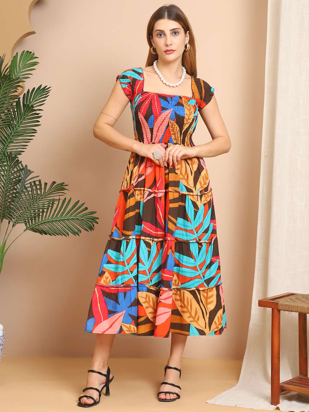 Women’s Viscos Rayon Printed Off Shoulder Midi Dress For Summer And Casual Wear (Multti Color1) - Image 7