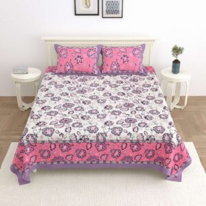 100% Pure Cotton Traditional Printed Bedsheet for Double Bed King Size Bedsheet with 2 Pillow Covers