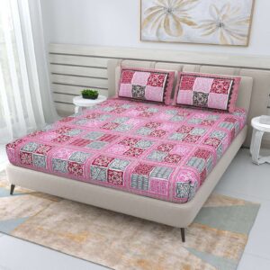 100% Pure Cotton Traditional Printed Bedsheet for Double Bed King Size Bedsheet with 2 Pillow Covers