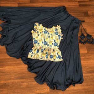 Premium Chinnon Lehenga with Kalamkari Print Maslin Satin Peplum Blouse