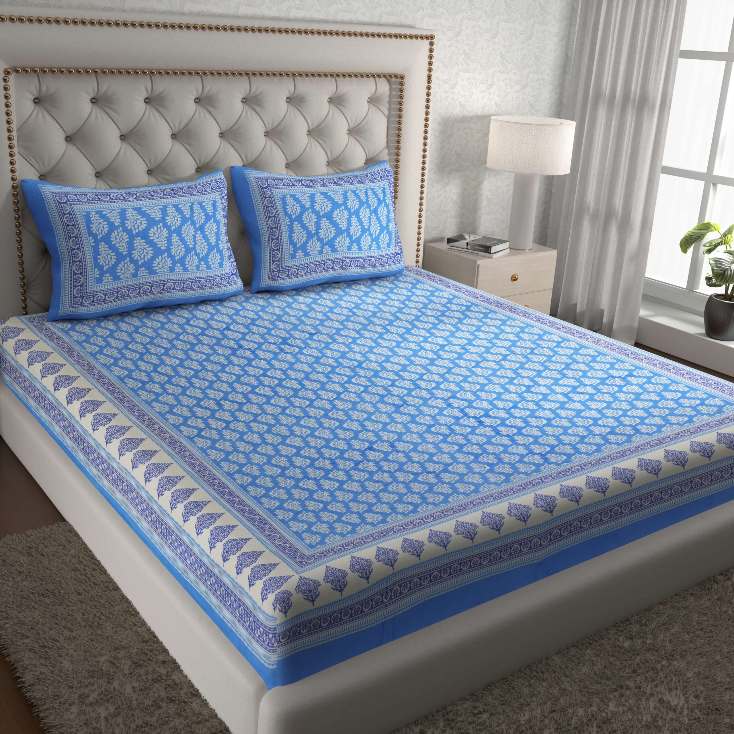 Jaipuri Cotton Printed Double Bedsheet With Two Pillow Covers - Image 2