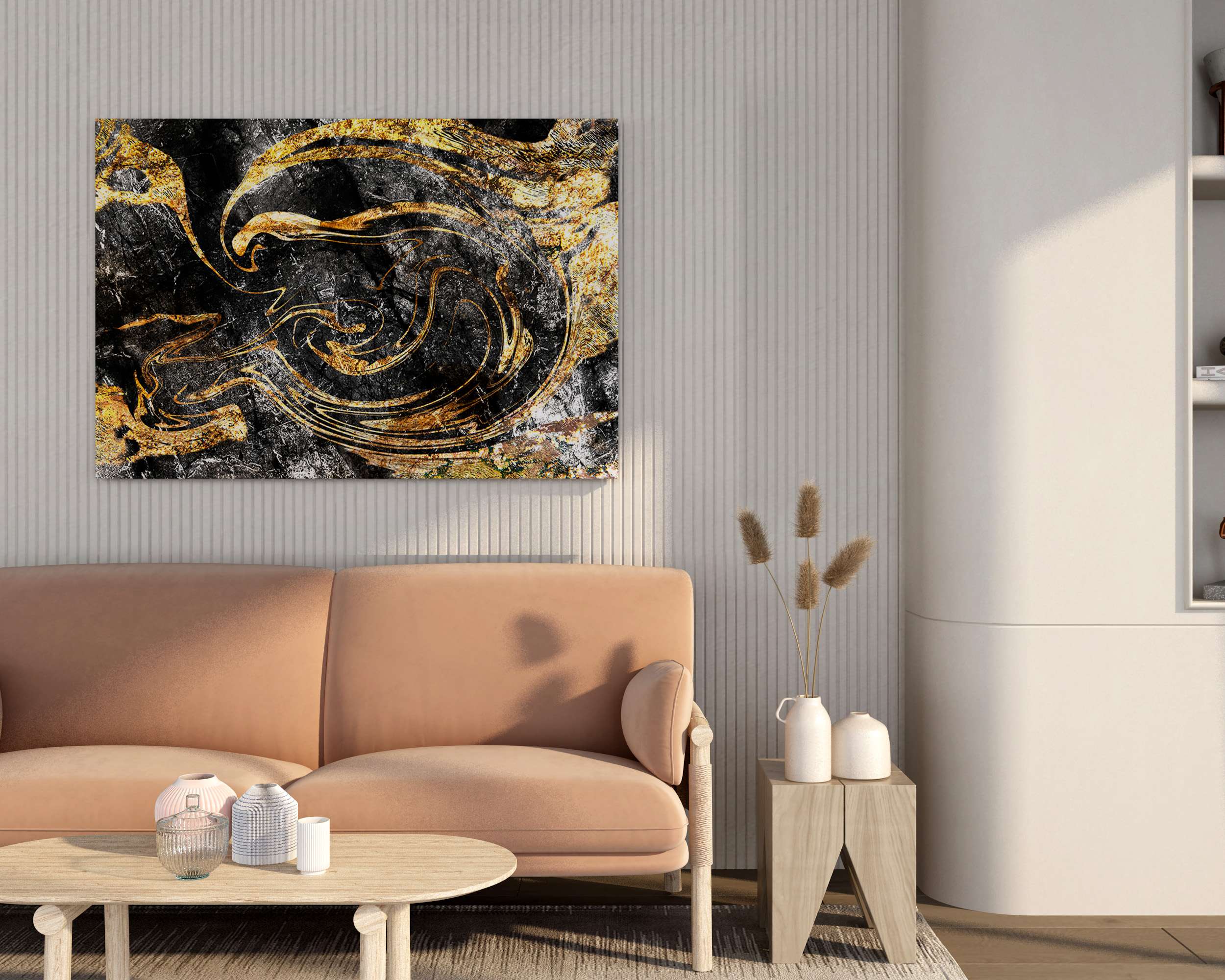 Modern Abstract Landscape Canvas Wall Painting with Frame – Size 34×22, Design 15