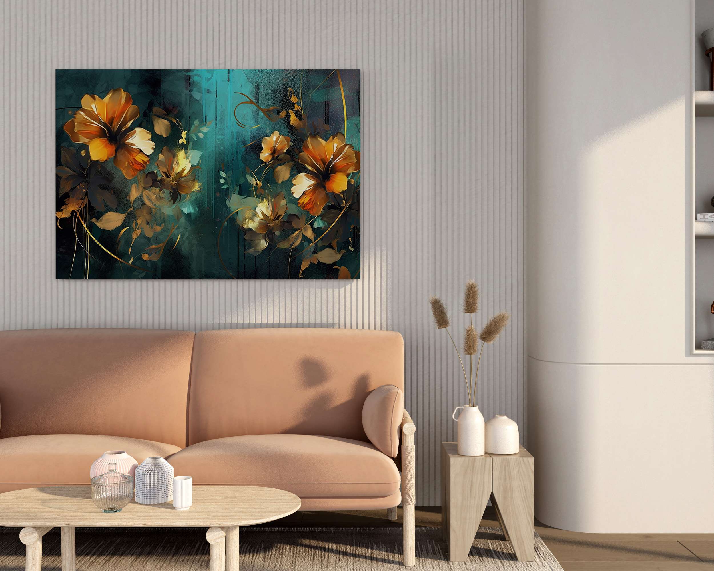 Floral Canvas Wall Painting with Frame – Size 34×22, Design 60