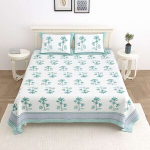 100% Pure Cotton Traditional Printed Bedsheet for Double Bed King Size Bedsheet with 2 Pillow Covers