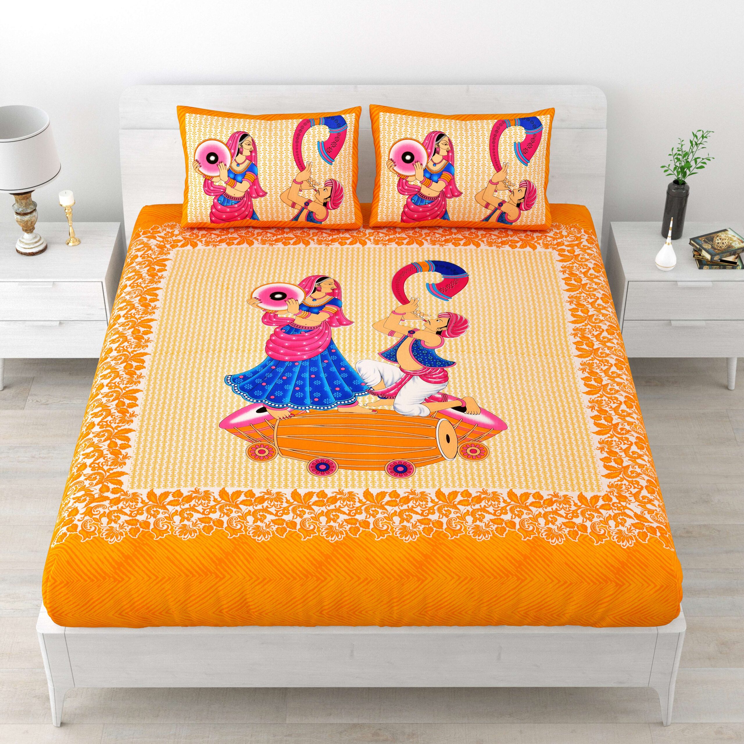 Jaipuri Cotton Printed Double Bedsheet With Two Pillow Covers