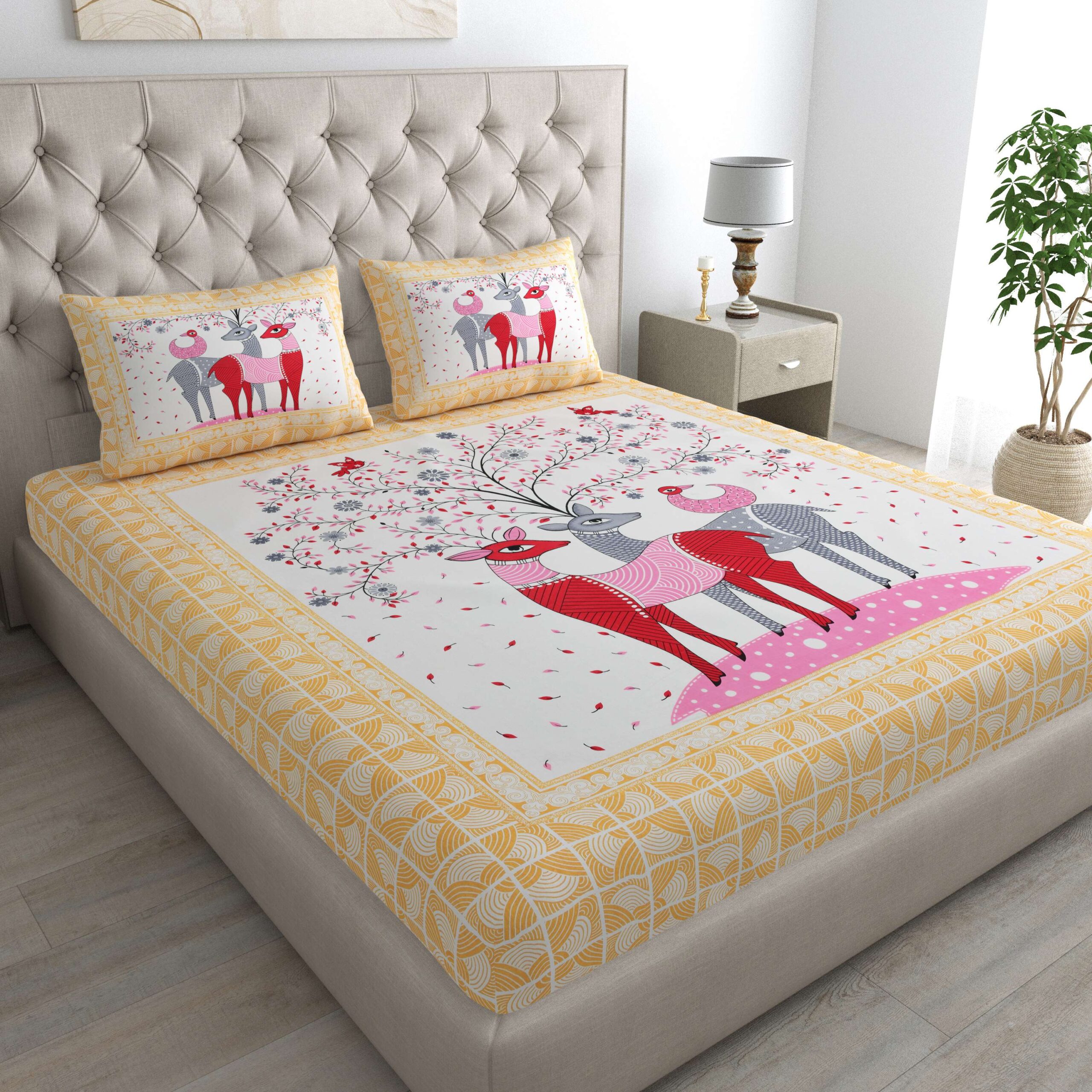 Rajasthani Jaipuri Traditional Double Bed Bedsheet with two pillow covers