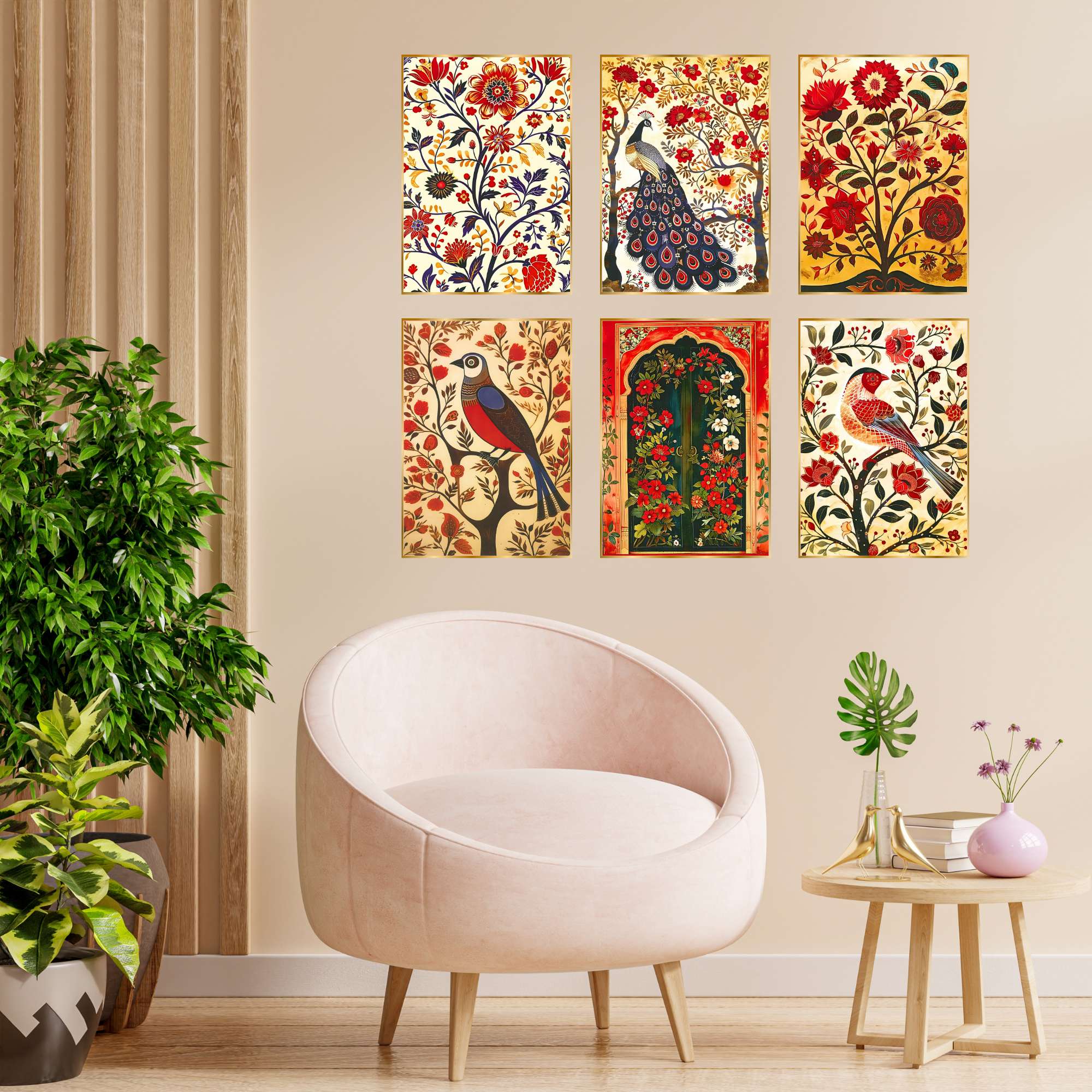 Set of Six Wall Paintings for Wall Dacoration Golden Framed Wall Paintings for Living Room & Bedroom Wall Art for Home Decora