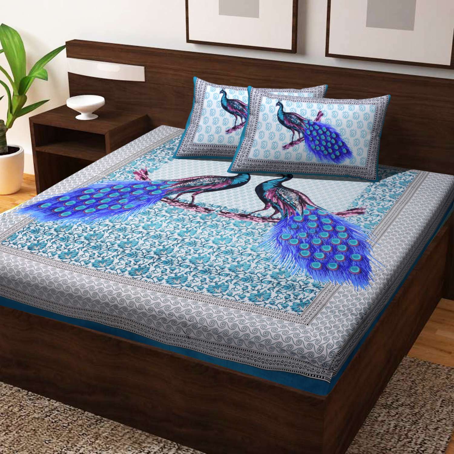 Jaipuri Cotton Printed Double Bedsheet With Two Pillow Covers