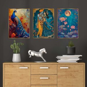 Set of Three Wall Paintings for Wall Dacoration Golden Framed Wall Paintings for Living Room & Bedroom Wall Art for Home Decoration & Office Wall Décor (24×18 inch CH-GD3-12)