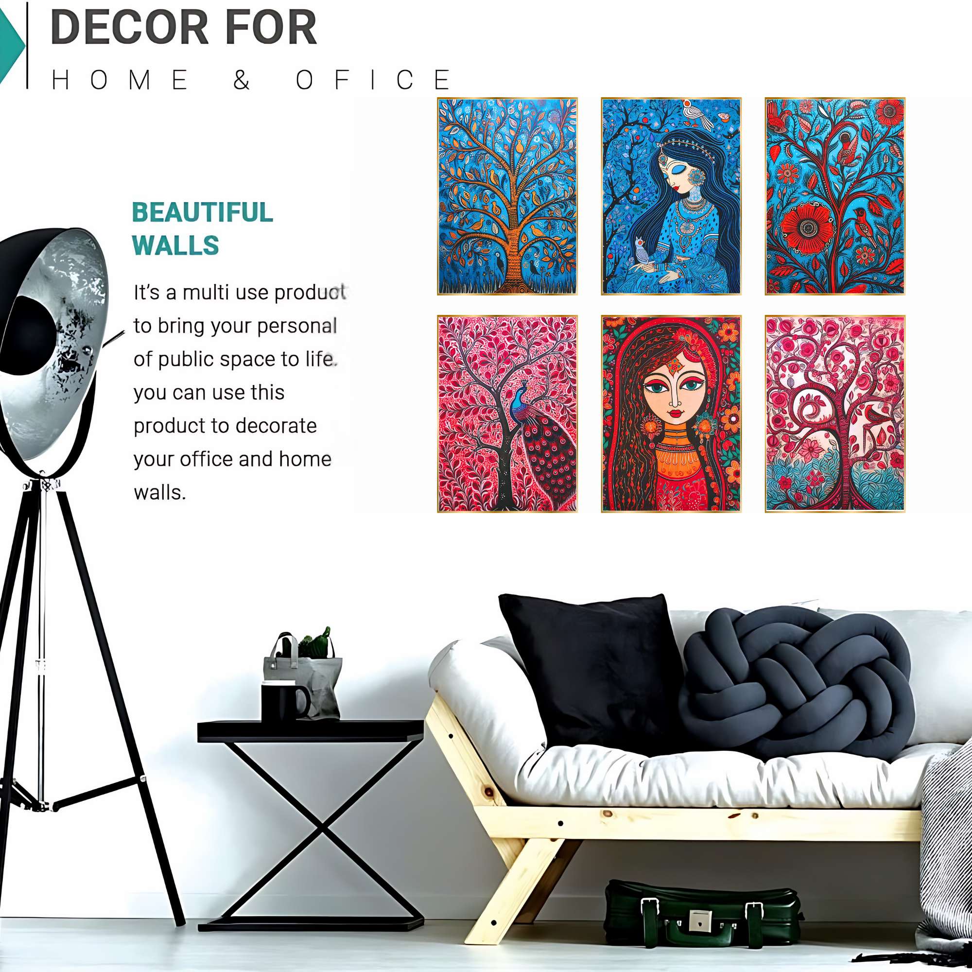 Set of Six Wall Paintings for Wall Dacoration Golden Framed Wall Paintings for Living Room & Bedroom Wall Art for Home Decora