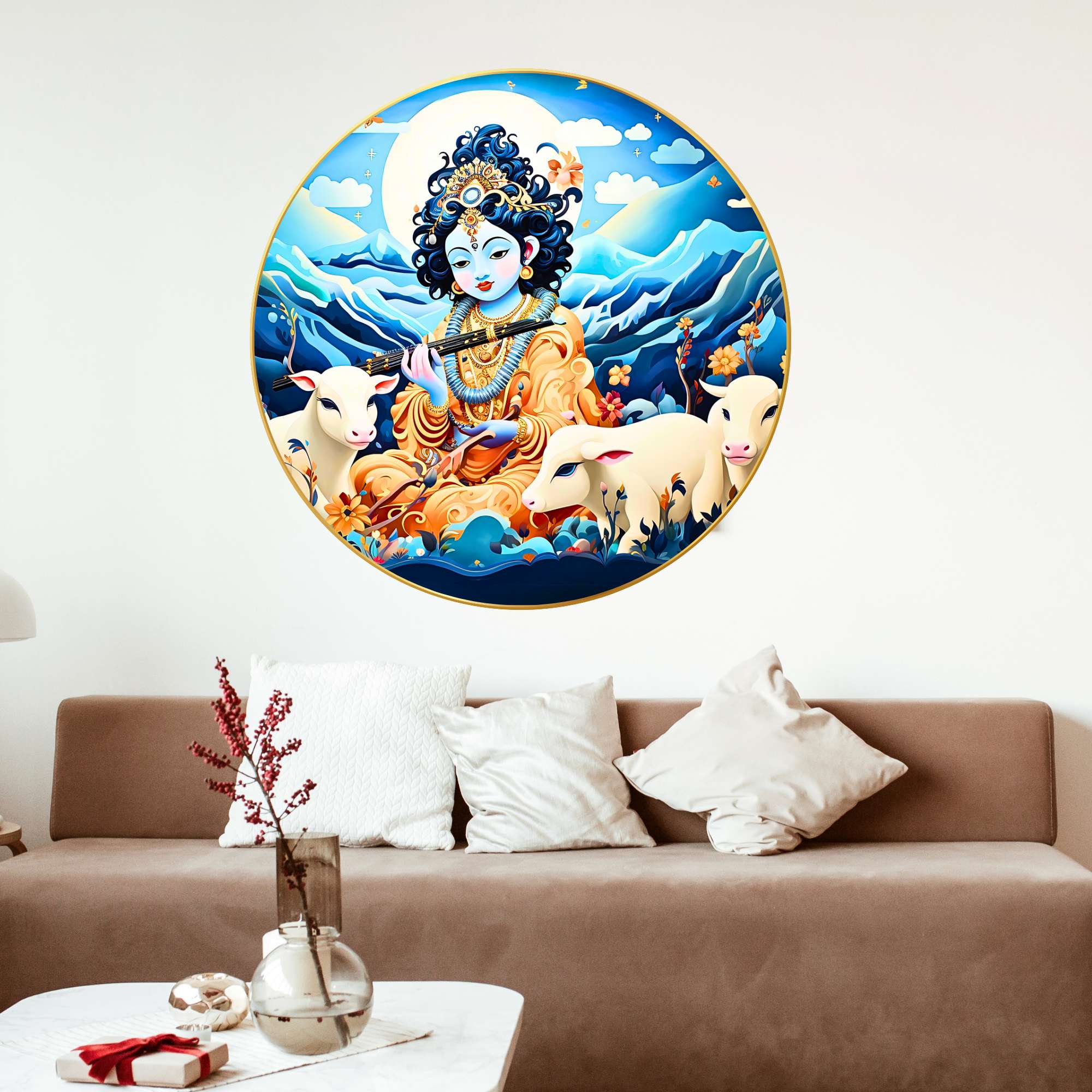 Wall Painting for Wall Decoration with Frame Sparkle Glossy Round Golden Framed Large Painting Office, Living Room, Bedroom,
