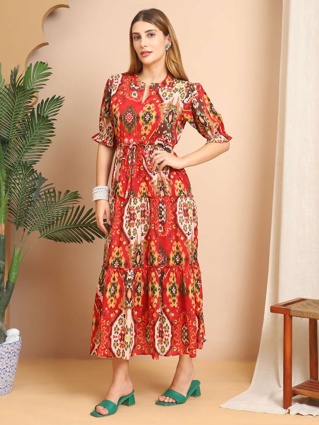 Women’s Cotton Printed Fit & Flare Anarkali Gown Midi Dress