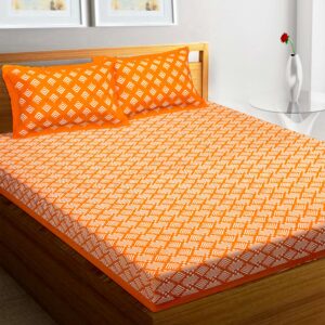 100% Pure Cotton Traditional Printed Bedsheet for Double Bed King Size Bedsheet with 2 Pillow Covers