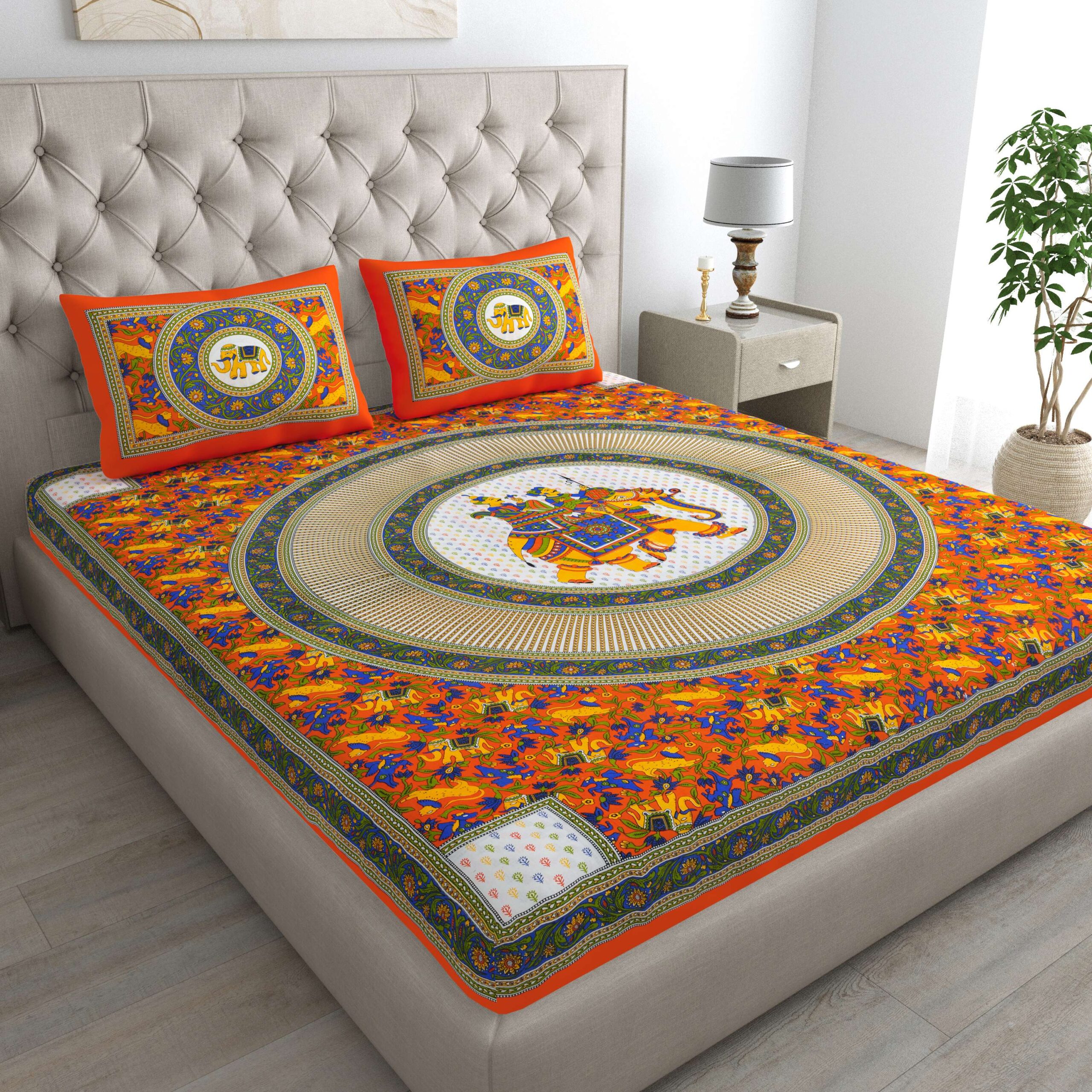 Rajasthani Jaipuri Traditional Double Bed Bedsheet with two pillow covers