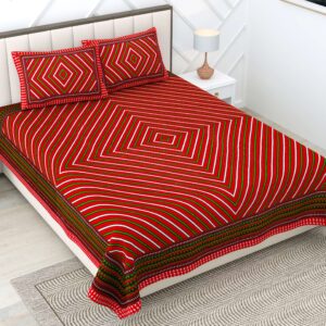100% Pure Cotton Traditional Printed Bedsheet for Double Bed King Size Bedsheet with 2 Pillow Covers
