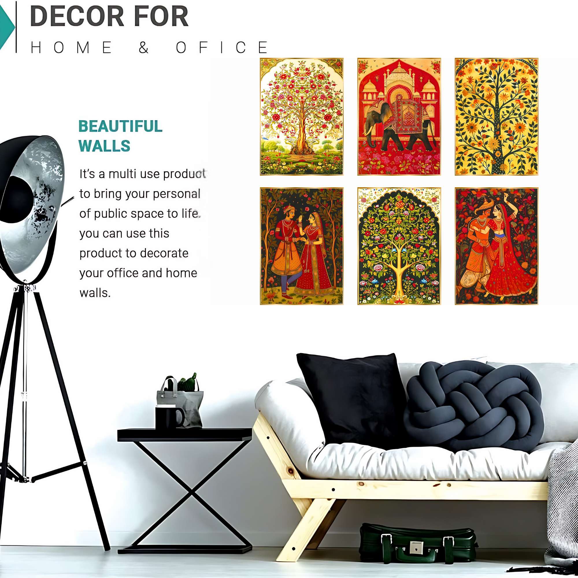 Set of Six Wall Paintings for Wall Dacoration Golden Framed Wall Paintings for Living Room & Bedroom Wall Art for Home Decora