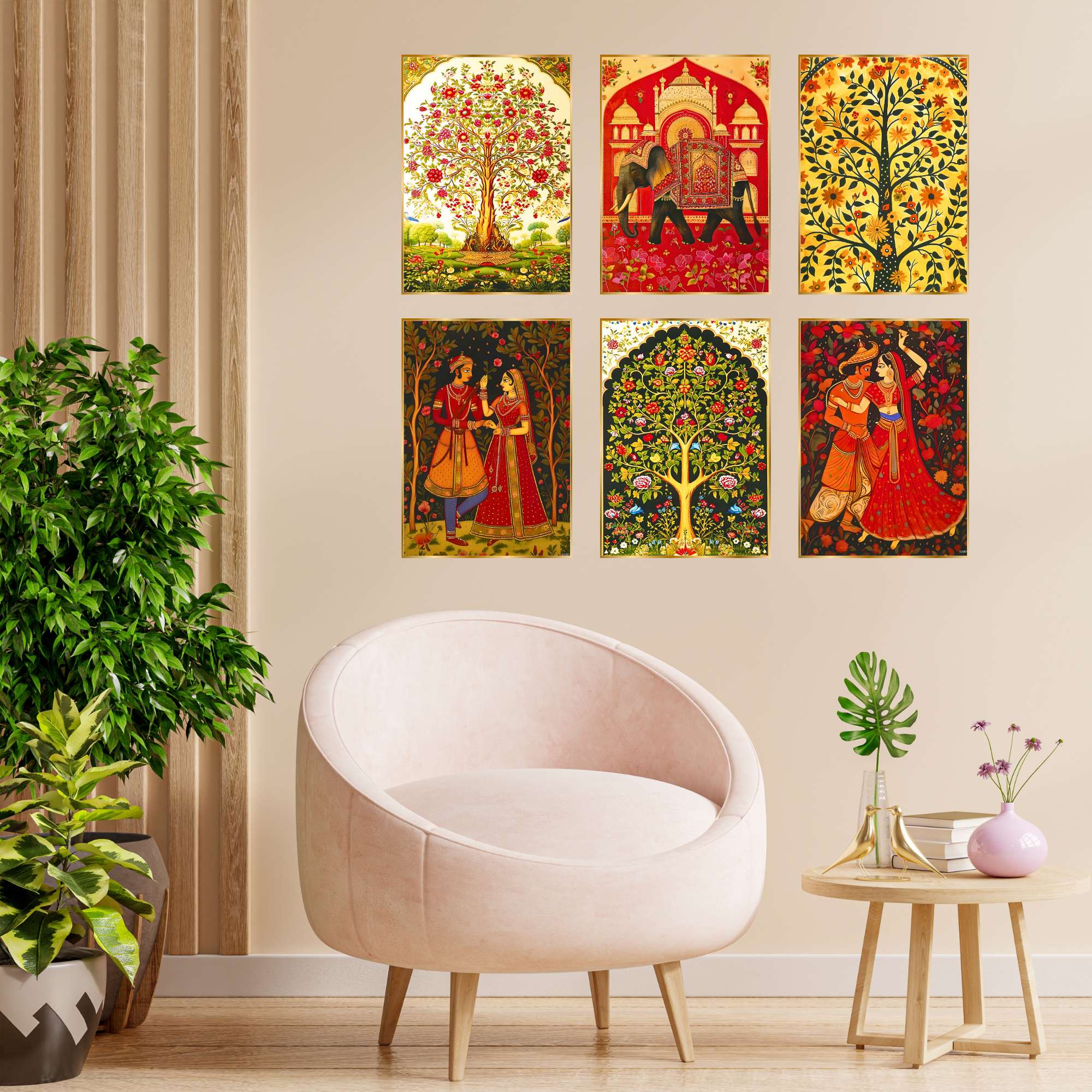 Set of Six Wall Paintings for Wall Dacoration Golden Framed Wall Paintings for Living Room & Bedroom Wall Art for Home Decora