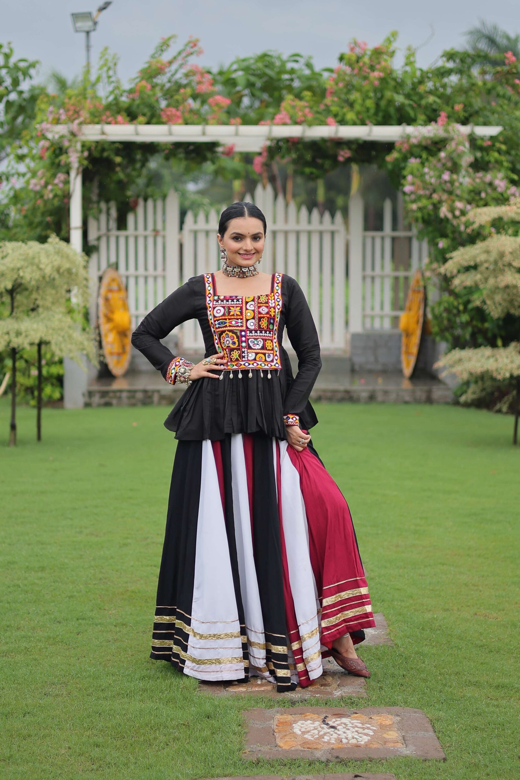 Multicolor Navratri Lehenga Choli Set with Black Peplum Top - Image 2