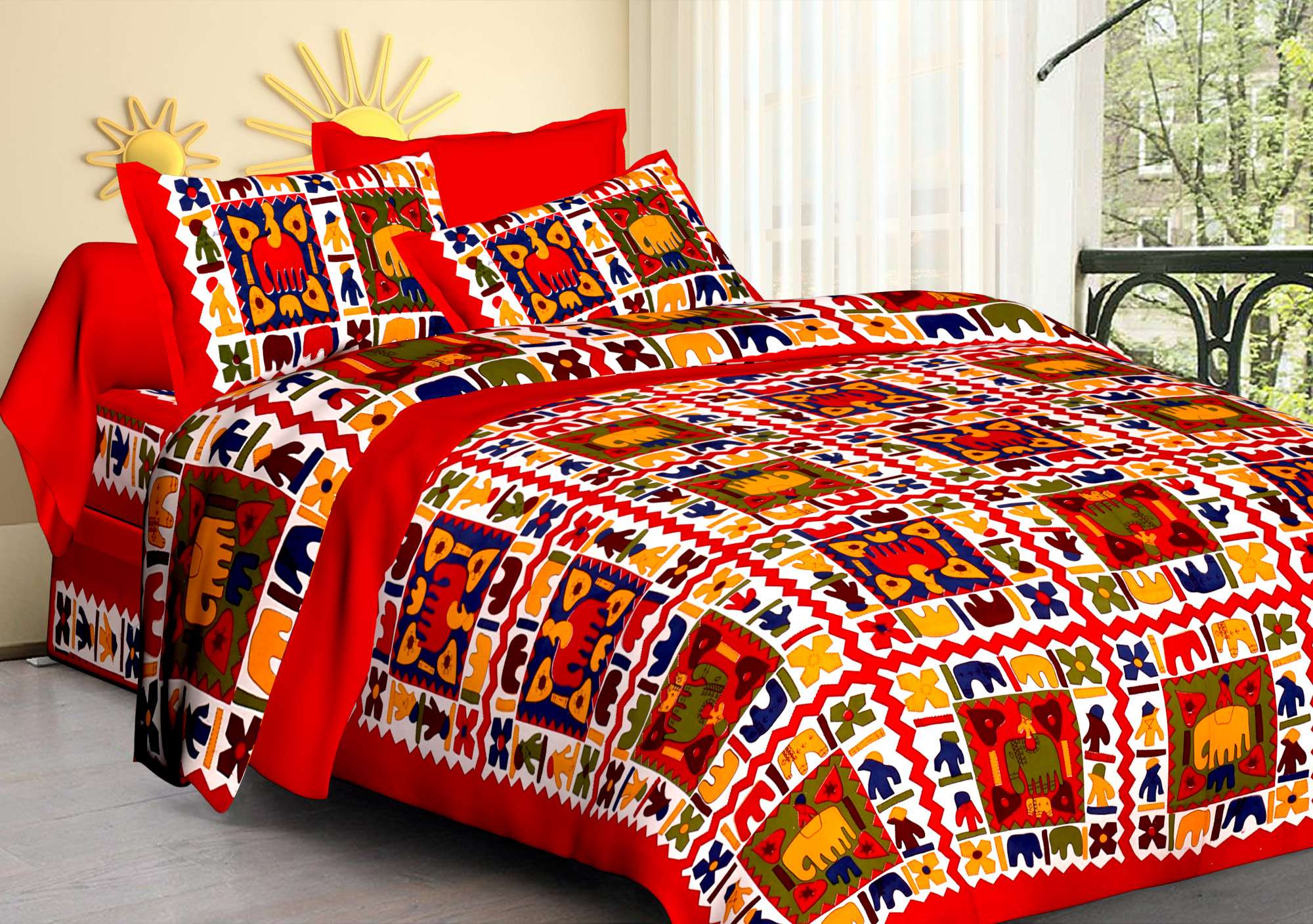 Jaipuri Cotton Printed Double Bedsheet With Two Pillow Covers