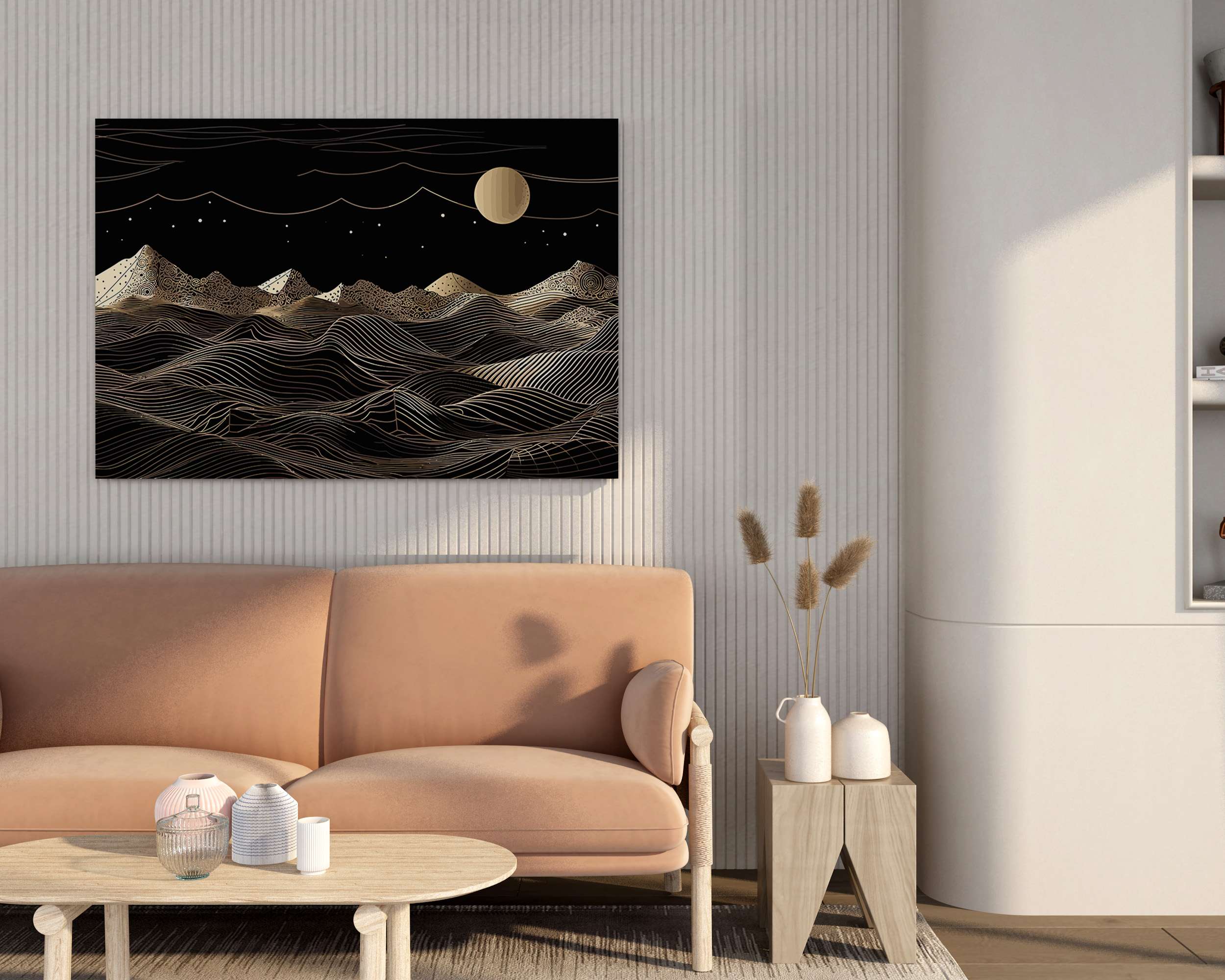 Modern Abstract Landscape Canvas Wall Painting with Frame – Size 34×22, Design 22