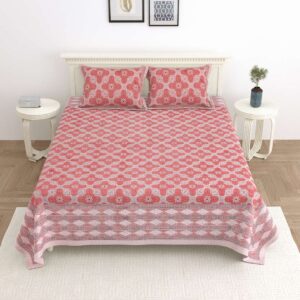 100% Pure Cotton Traditional Printed Bedsheet for Double Bed King Size Bedsheet with 2 Pillow Covers