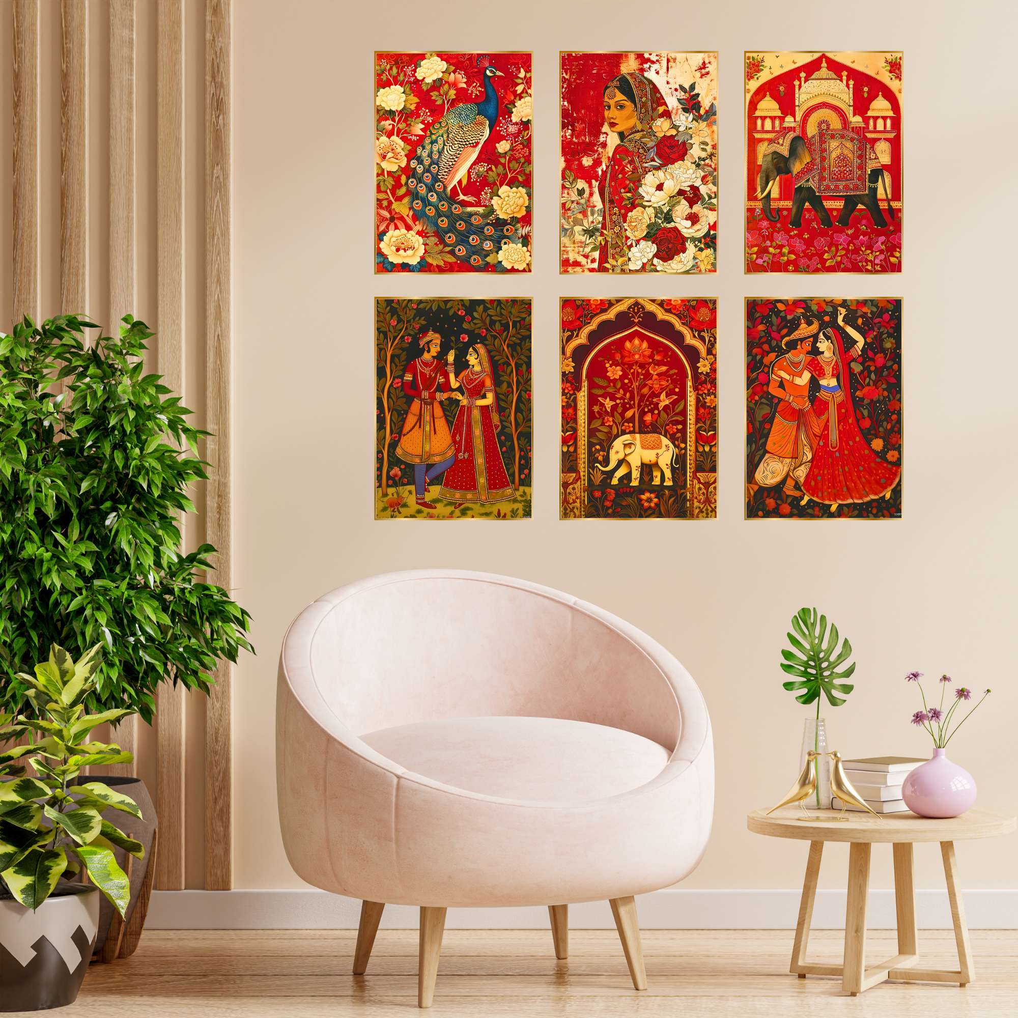 Set of Six Wall Paintings for Wall Dacoration Golden Framed Wall Paintings for Living Room & Bedroom Wall Art for Home Decora