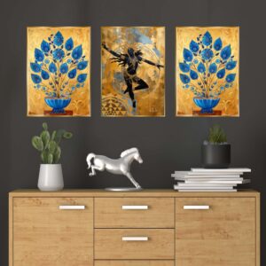 Set of Three Wall Paintings for Wall Dacoration Golden Framed Wall Paintings for Living Room & Bedroom Wall Art for Home Decoration & Office Wall Décor (24×18 inch CH-GD3-10)