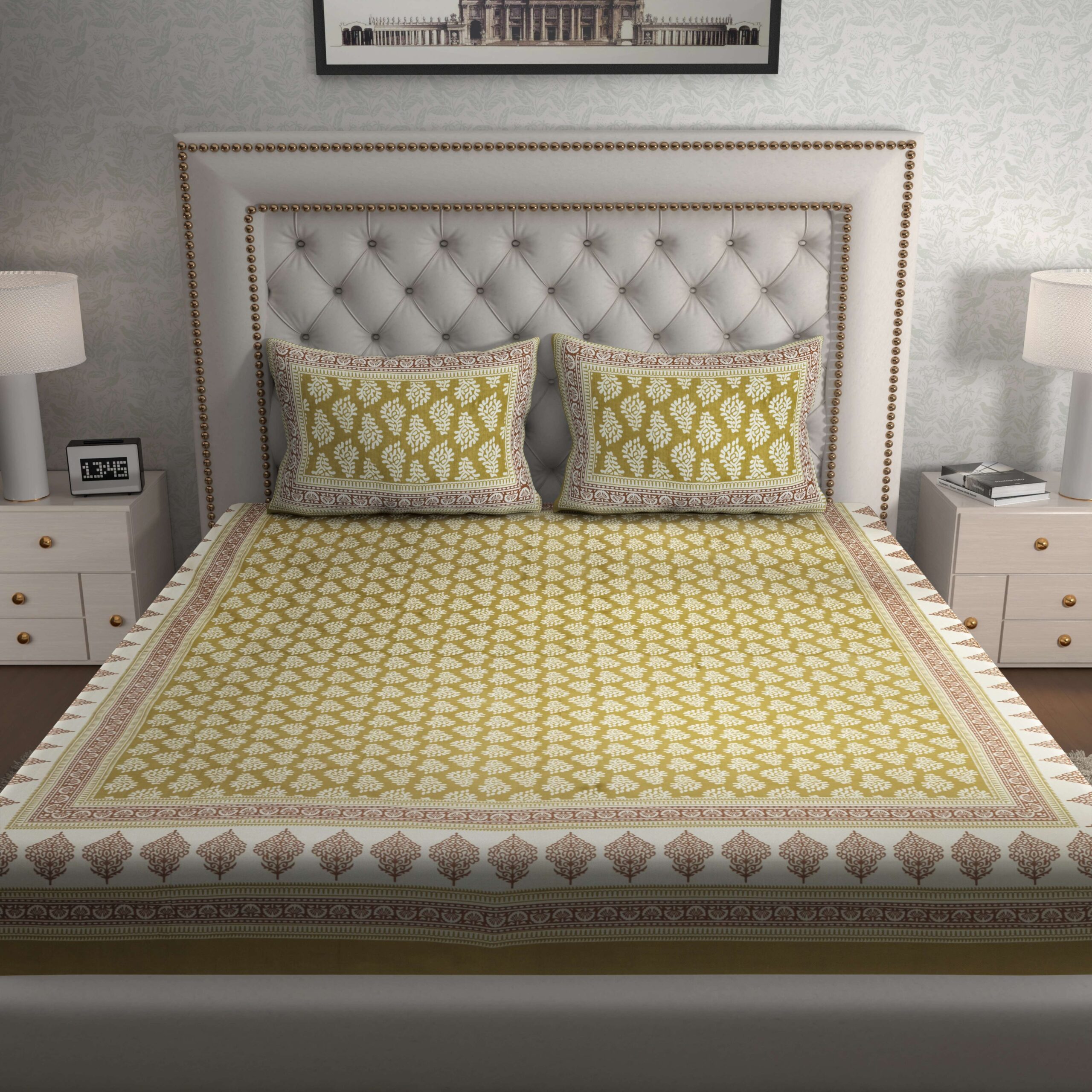 Jaipuri Cotton Printed Double Bedsheet With Two Pillow Covers