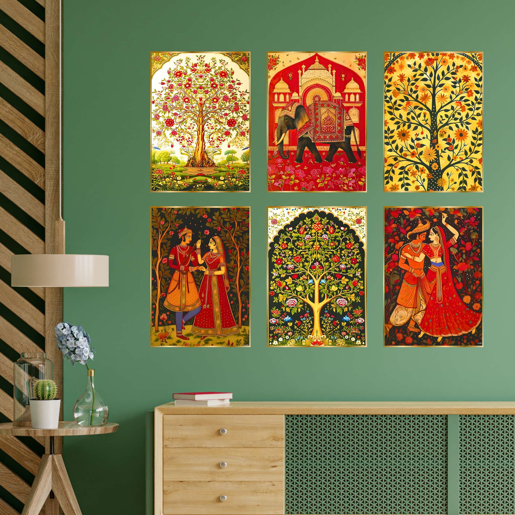 Set of Six Wall Paintings for Wall Dacoration Golden Framed Wall Paintings for Living Room & Bedroom Wall Art for Home Decora