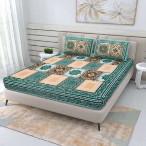 100% Pure Cotton Traditional Printed Bedsheet for Double Bed King Size Bedsheet with 2 Pillow Covers