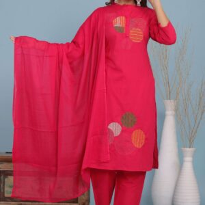 Women's Cotton Embroidery Straight Kurti With Pant Set