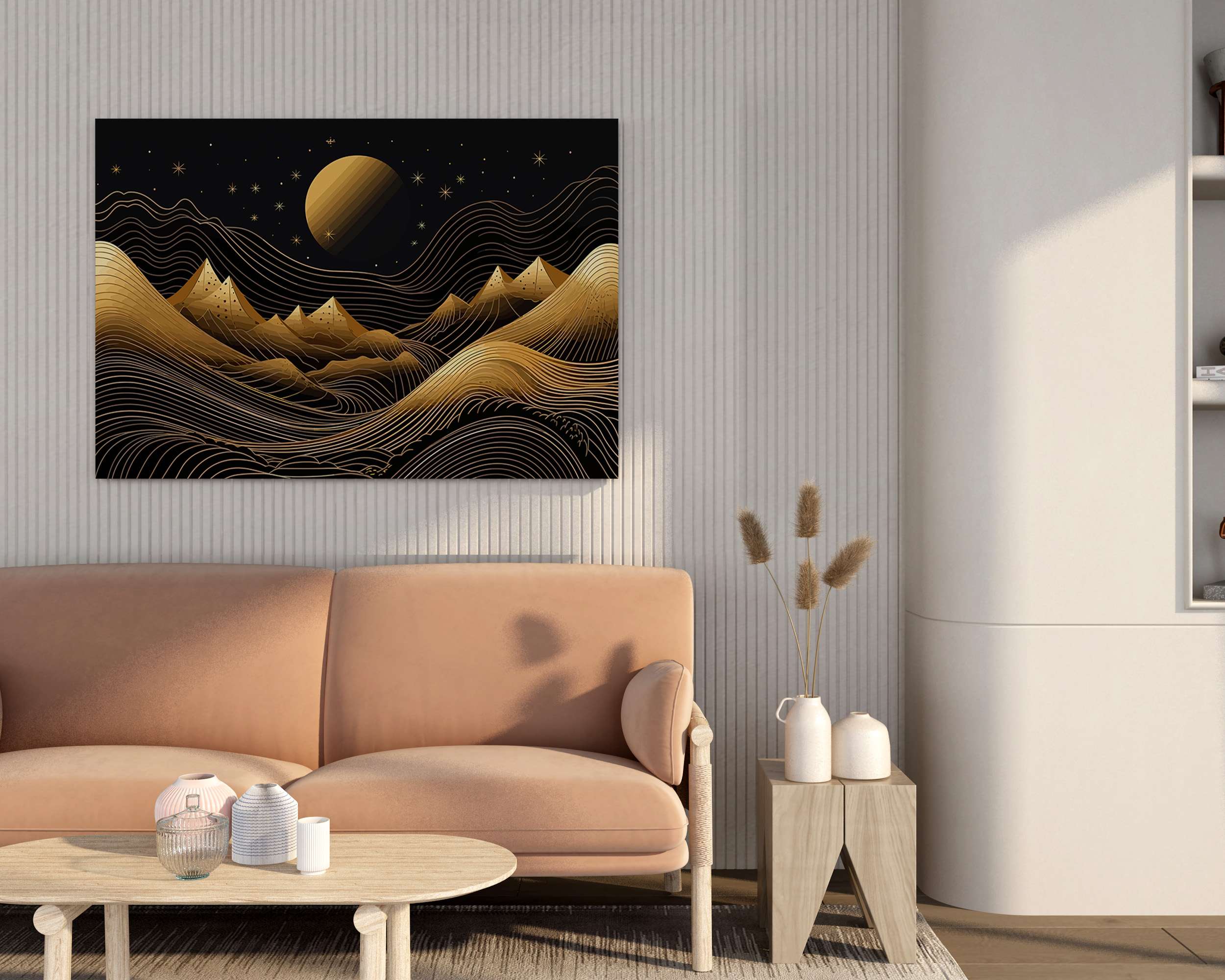Modern Abstract Landscape Canvas Wall Painting with Frame – Size 34×22, Design 21