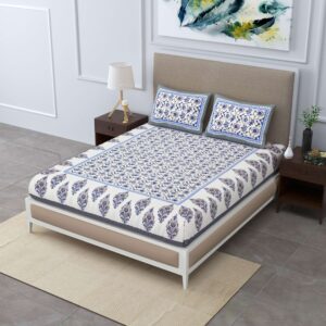 Rajasthani Jaipuri-Stylish Printed Cotton Double Bedsheet With Two Matching Pillow Covers.