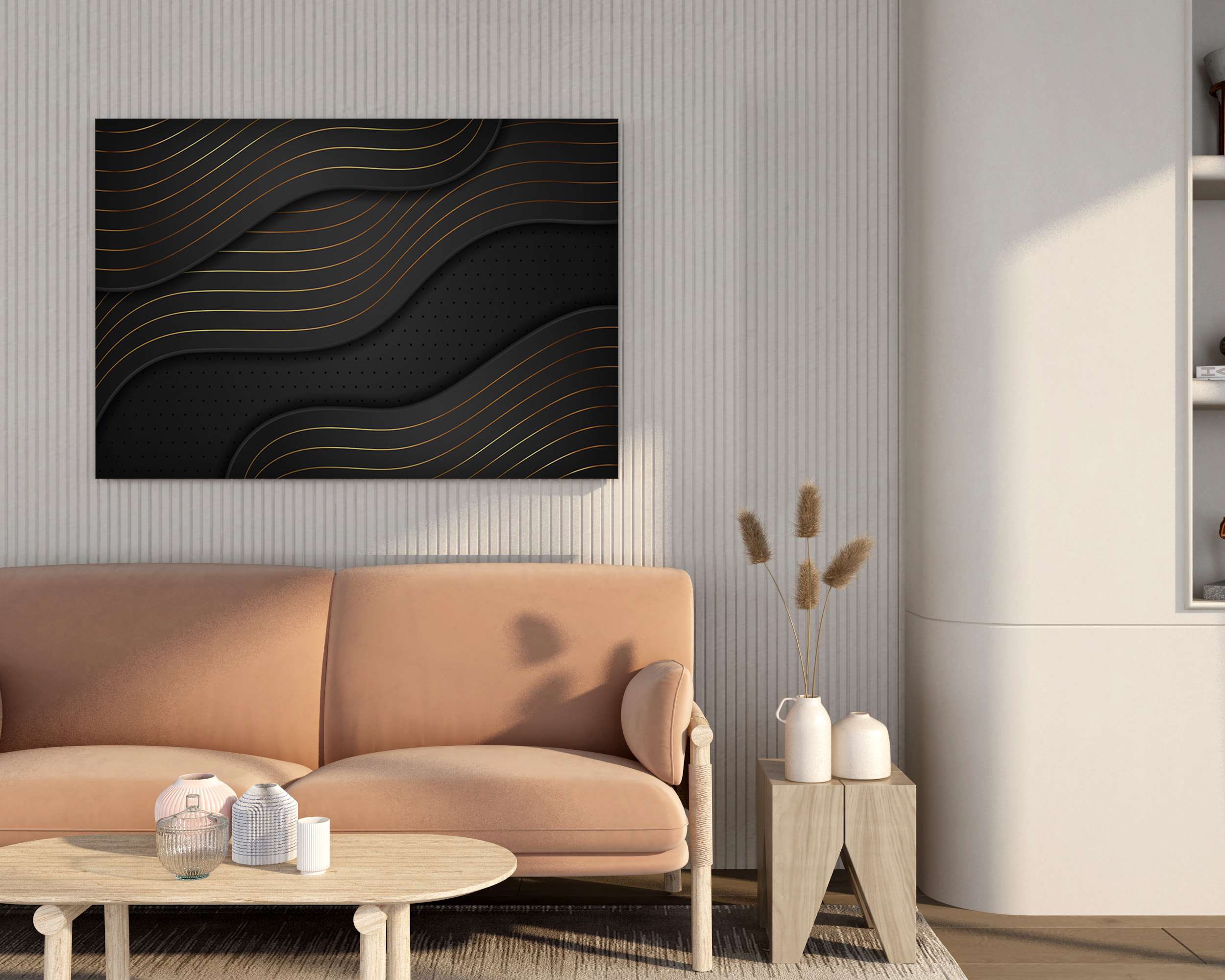 Modern Abstract Landscape Canvas Wall Painting with Frame – Size 34×22, Design 14