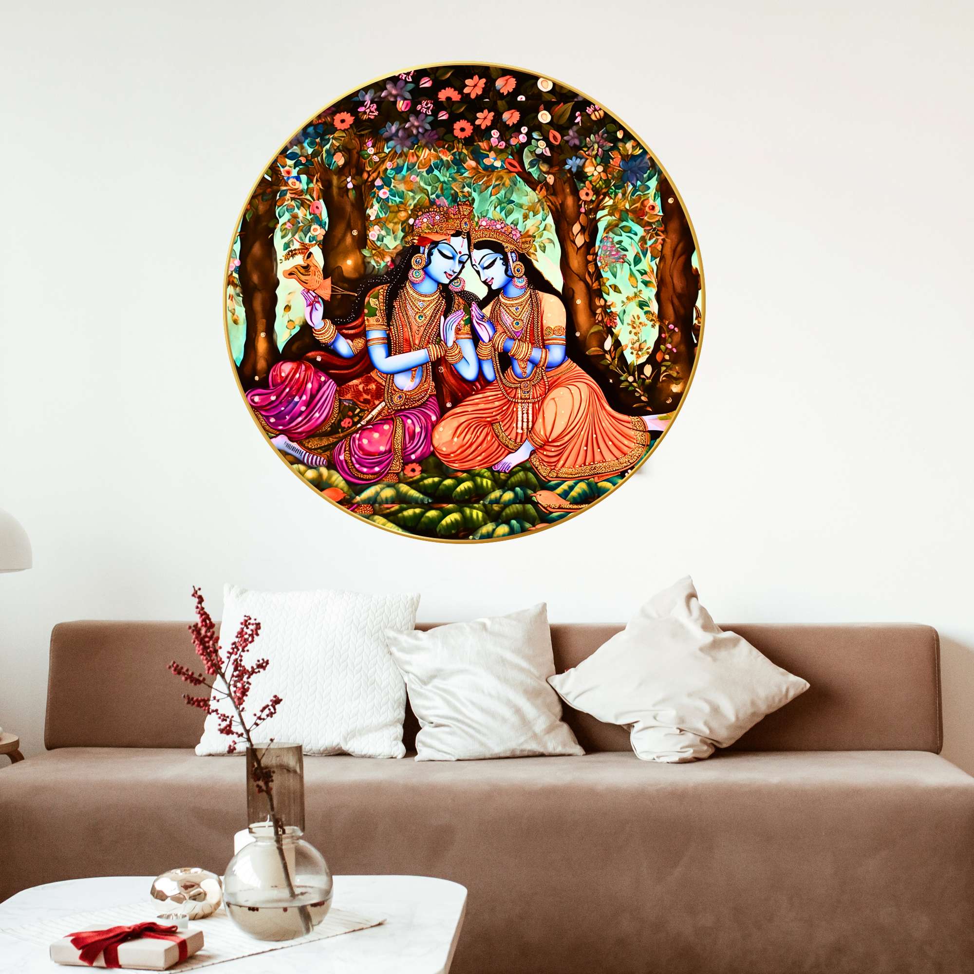Wall Painting for Wall Decoration with Frame Sparkle Glossy Round Golden Framed Large Painting Office, Living Room, Bedroom,