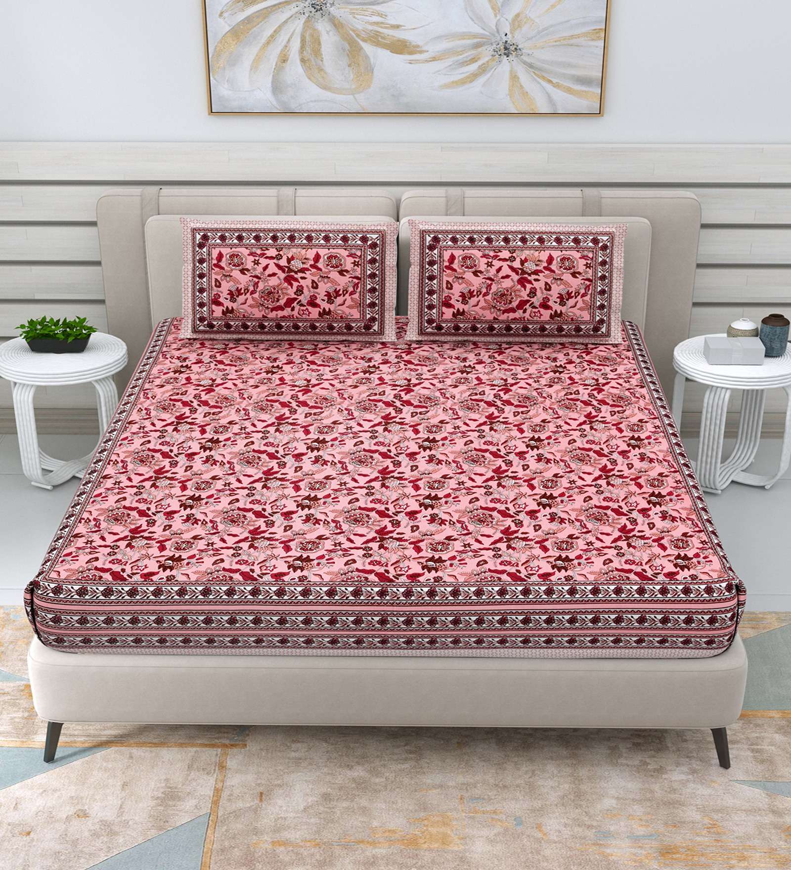 100% Pure Cotton Traditional Printed Bedsheet for Double Bed King Size Bedsheet with 2 Pillow Covers - Image 2